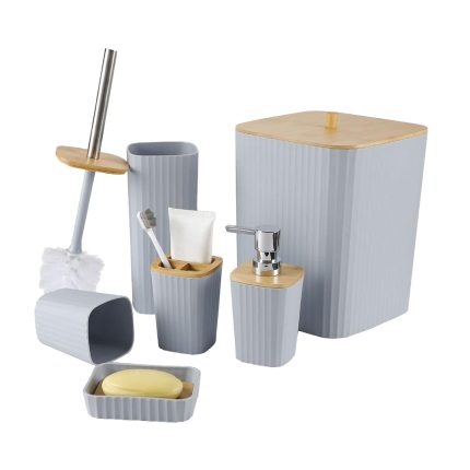 Bathroom Set With Wooden Lid 6 Pieces TK bathroom accessories.
