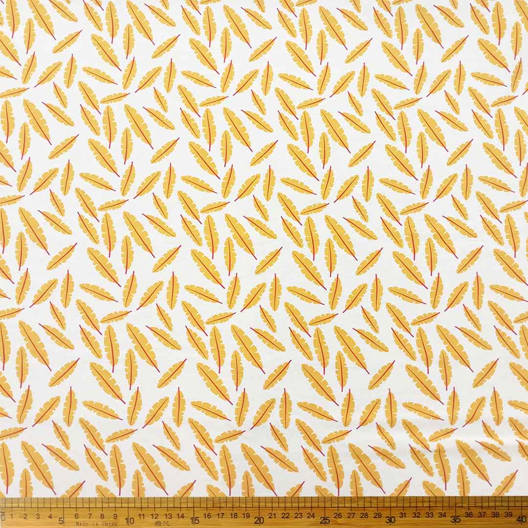 DR0900044_1.jpg BuLGari Mustard Feathers 150cm (21)- fabric with a feather pattern in mustard, ideal for high-end fashion and home decor projects.