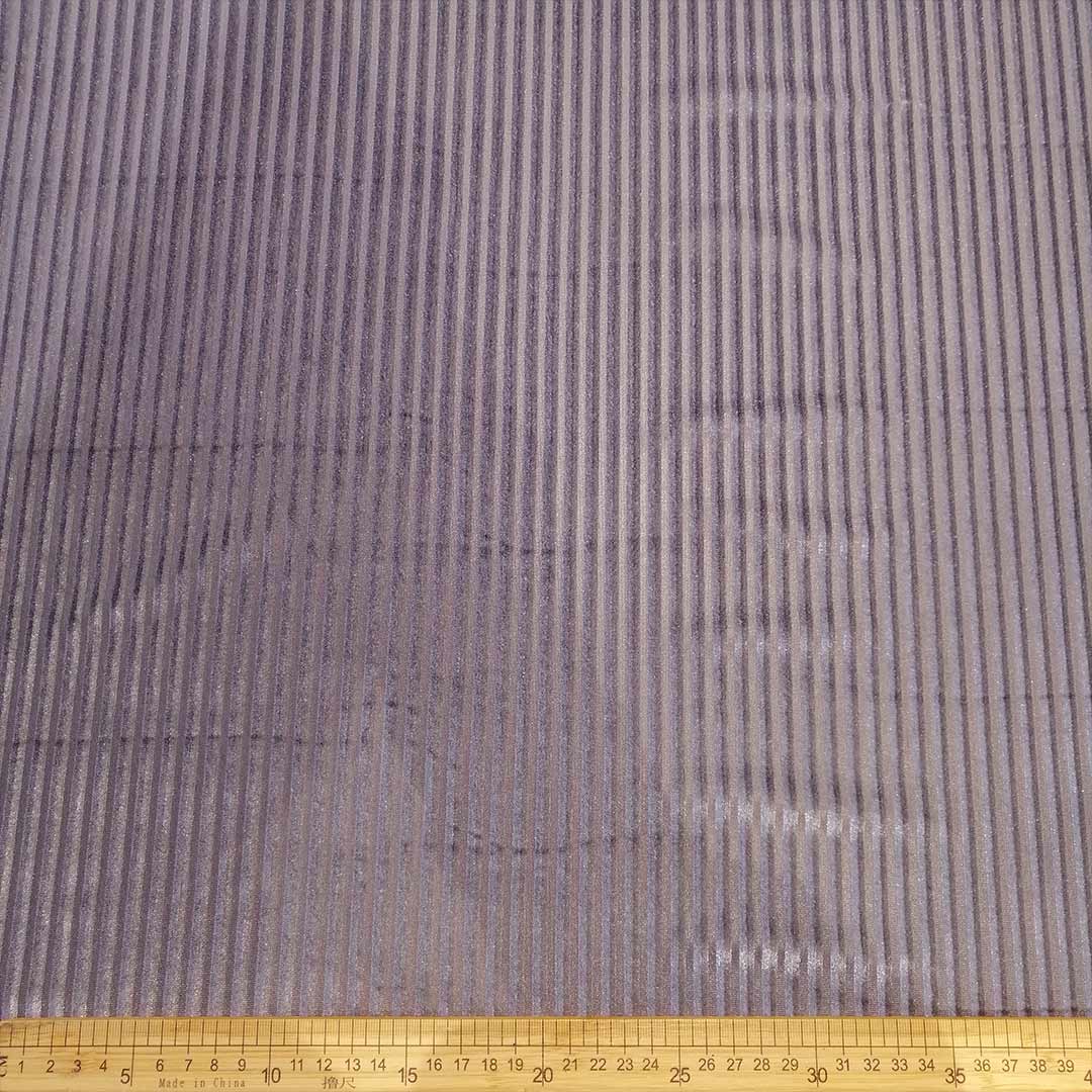 DR1597-3_1.jpg Nylon Velvet Burnouts RSB-9219 Stripes Grey – Elegant grey velvet fabric with a striped burnout pattern, perfect for fashion, home décor, and upholstery projects, offering modern sophistication and depth.