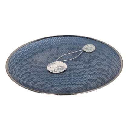 Blue & Silver Rimmed Platter Plate 32cm WY018