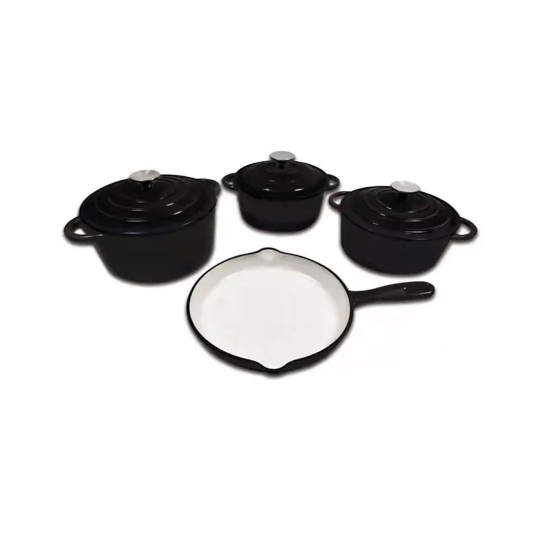 GL13065_1.jpg Durable 7-Piece Cast Iron Pot Set in Black, perfect for even heat distribution and long-lasting cooking performance. Ideal for home and outdoor use.