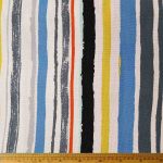 Blue & Black Stripe Polyester Upholstery fabric, perfect for reupholstering sofas, chairs, and cushions with a modern design