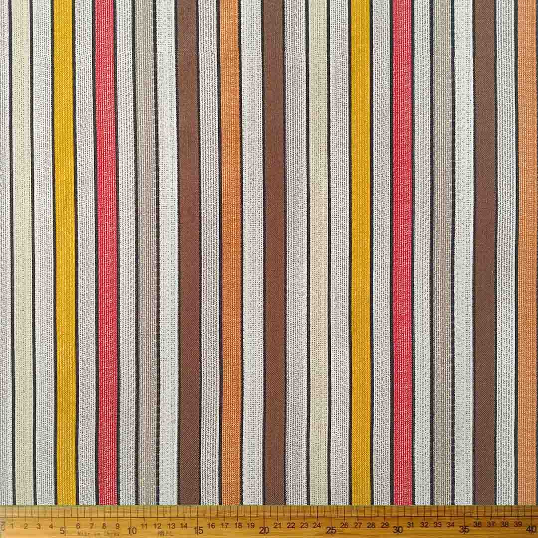CU130320-1_1 Purple, Yellow & Orange Stripe Polyester Upholstery fabric, ideal for reupholstering sofas, chairs, and cushions with a colourful, bold design