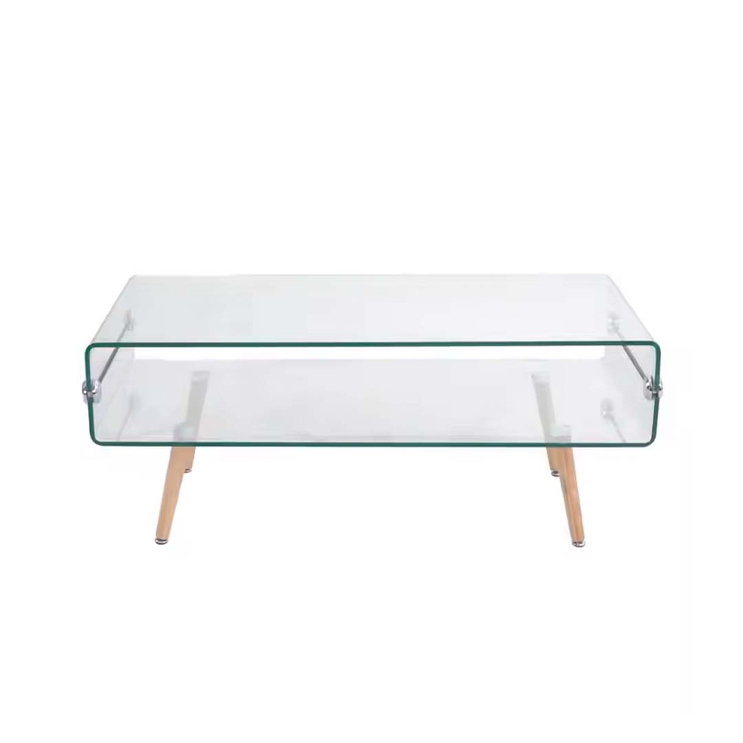 FU080051_1-1.jpg Coffee Table Clearwood JJMT-00 - Elegant coffee table with a clear glass top and wooden base, perfect for contemporary living rooms or office spaces.