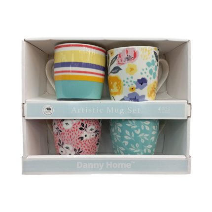 Ceramic Artistic Mugs 4 Piece 360ml BZ1102-04 set with unique artistic patterns, perfect for coffee, tea, and stylish drinkware collections