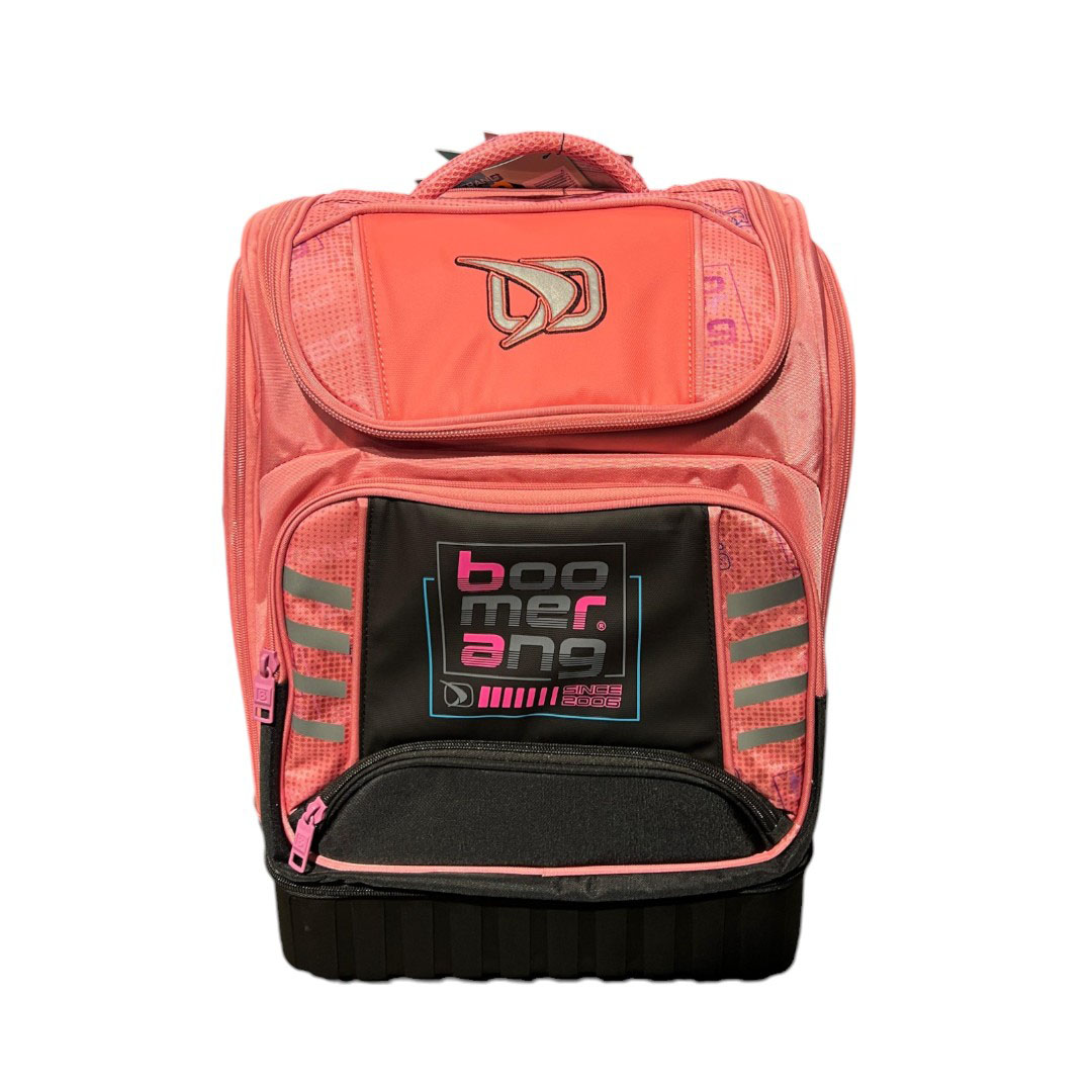 ME24034-3_1-1.jpg BOOMERANG Hard Base Backpack in Peach/Black with a durable design, sturdy hard bottom, and multiple compartments for organized storage.