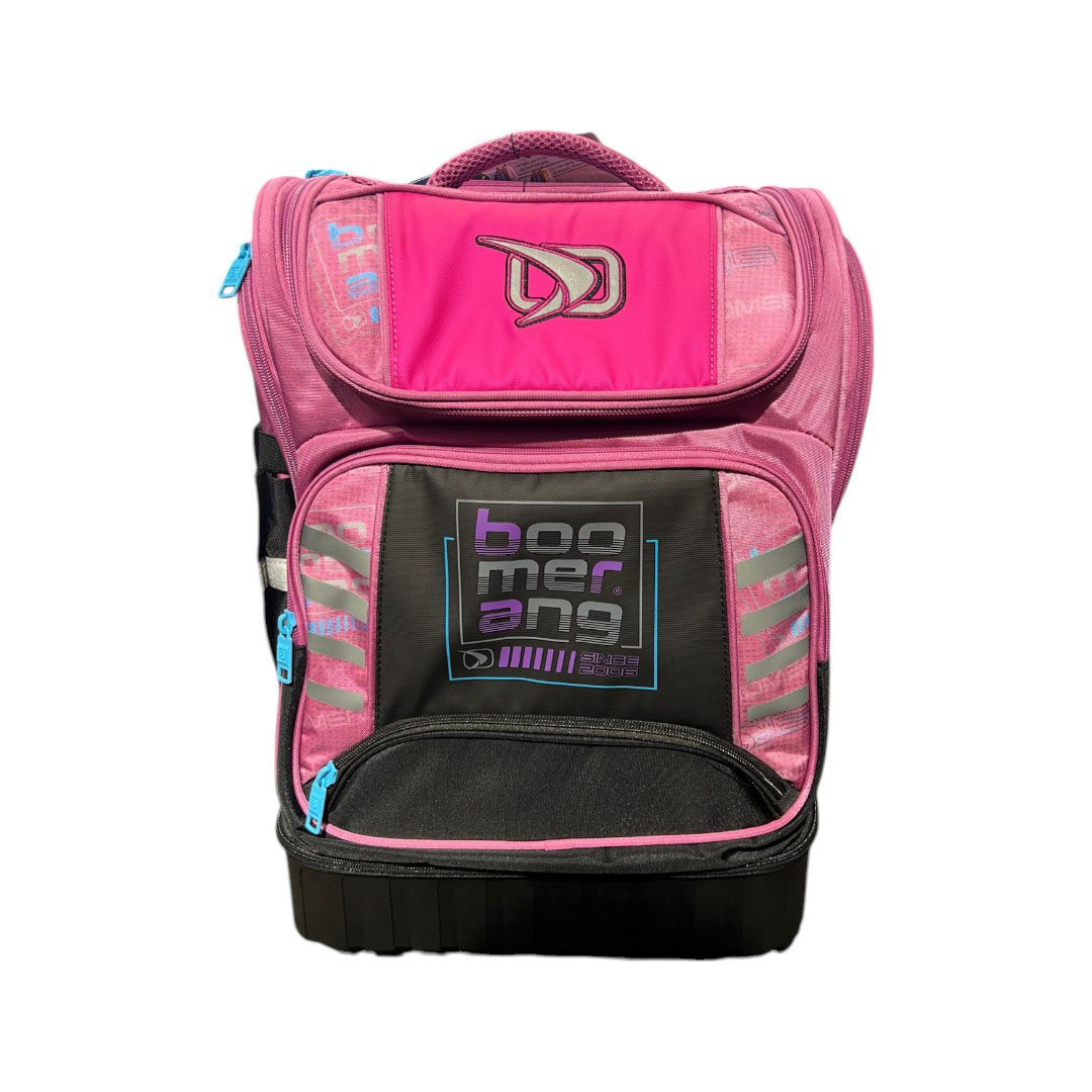 ME24034-4_1-1.jpg BOOMERANG Hard Base Backpack Pink/Black - Durable and stylish backpack with a hard base for protection, featuring spacious compartments and padded straps for comfort.