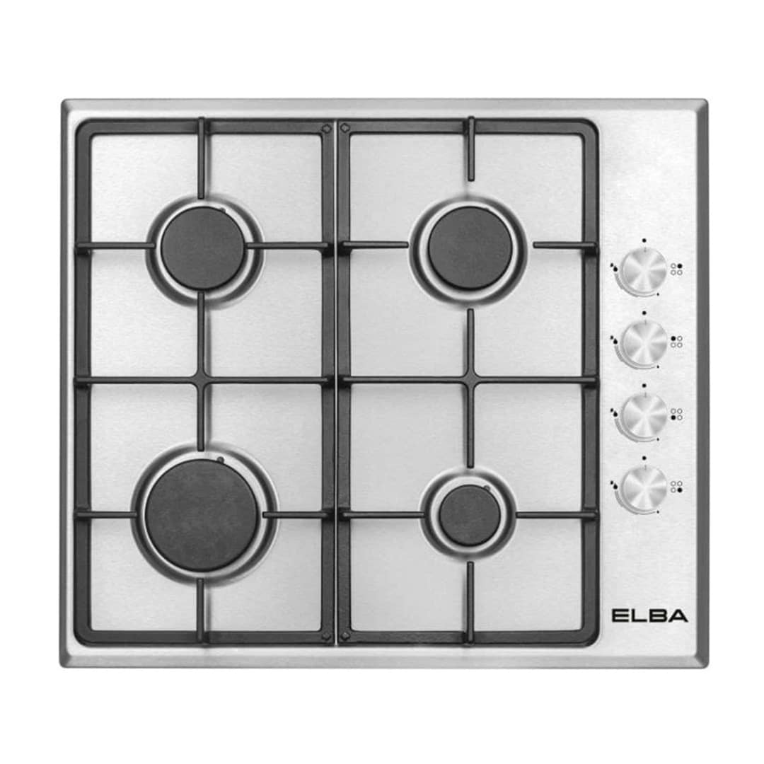 Mega Sale items Elba 60cm Stainless Steel 4 Burner Gas Hob T65-450X with cast iron supports and auto ignition.